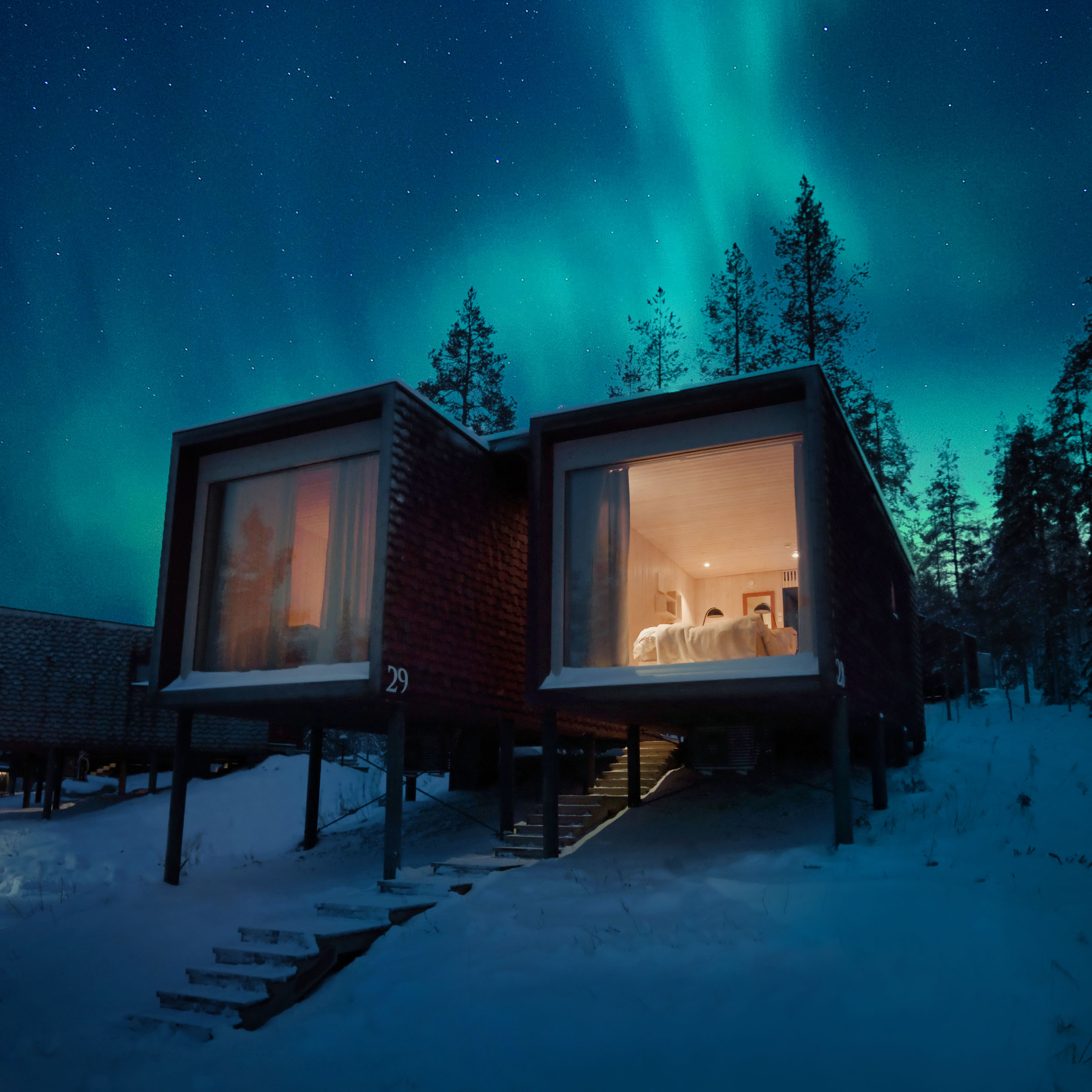 Arctic TreeHouse Hotel suites under the northern lights in Rovaniemi, Lapland Finland