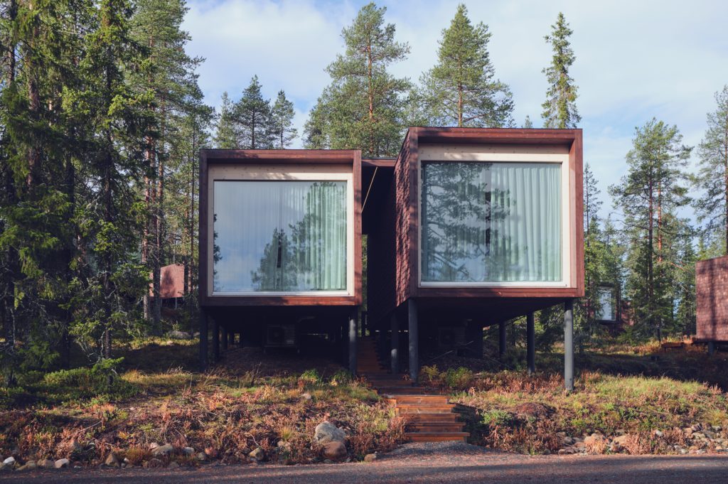 Arctic TreeHouse Hotel suites in autumn in Rovaniemi Finland.