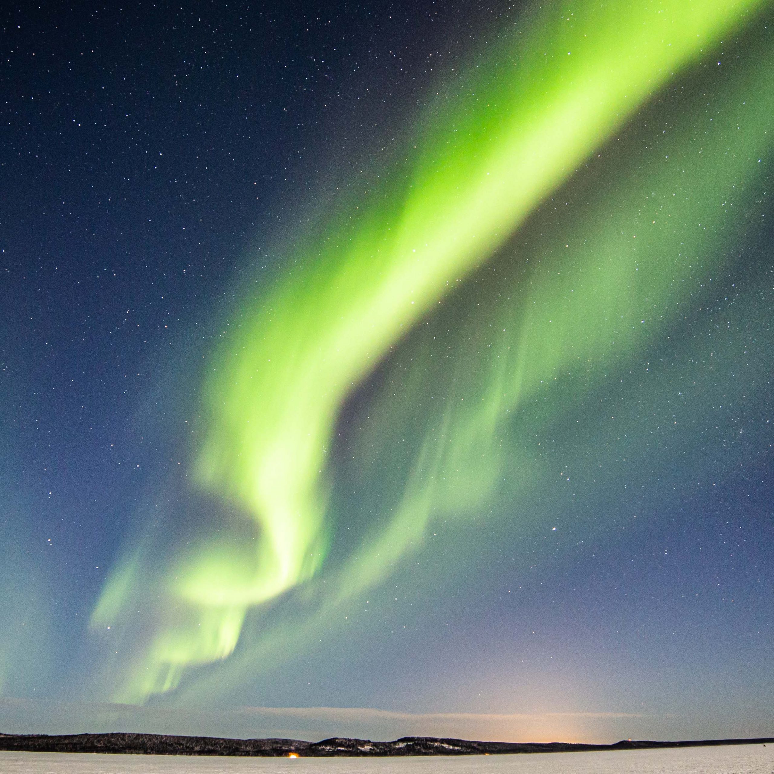 Beautiful northern lights in Lapland dancing in the sky.