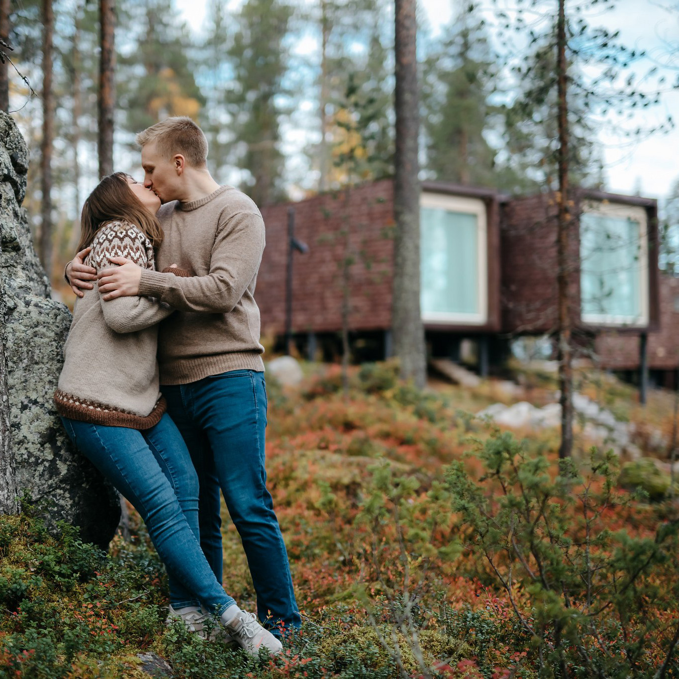 Romantic getaway at Arctic TreeHouse Hotel during beautiful autumn.