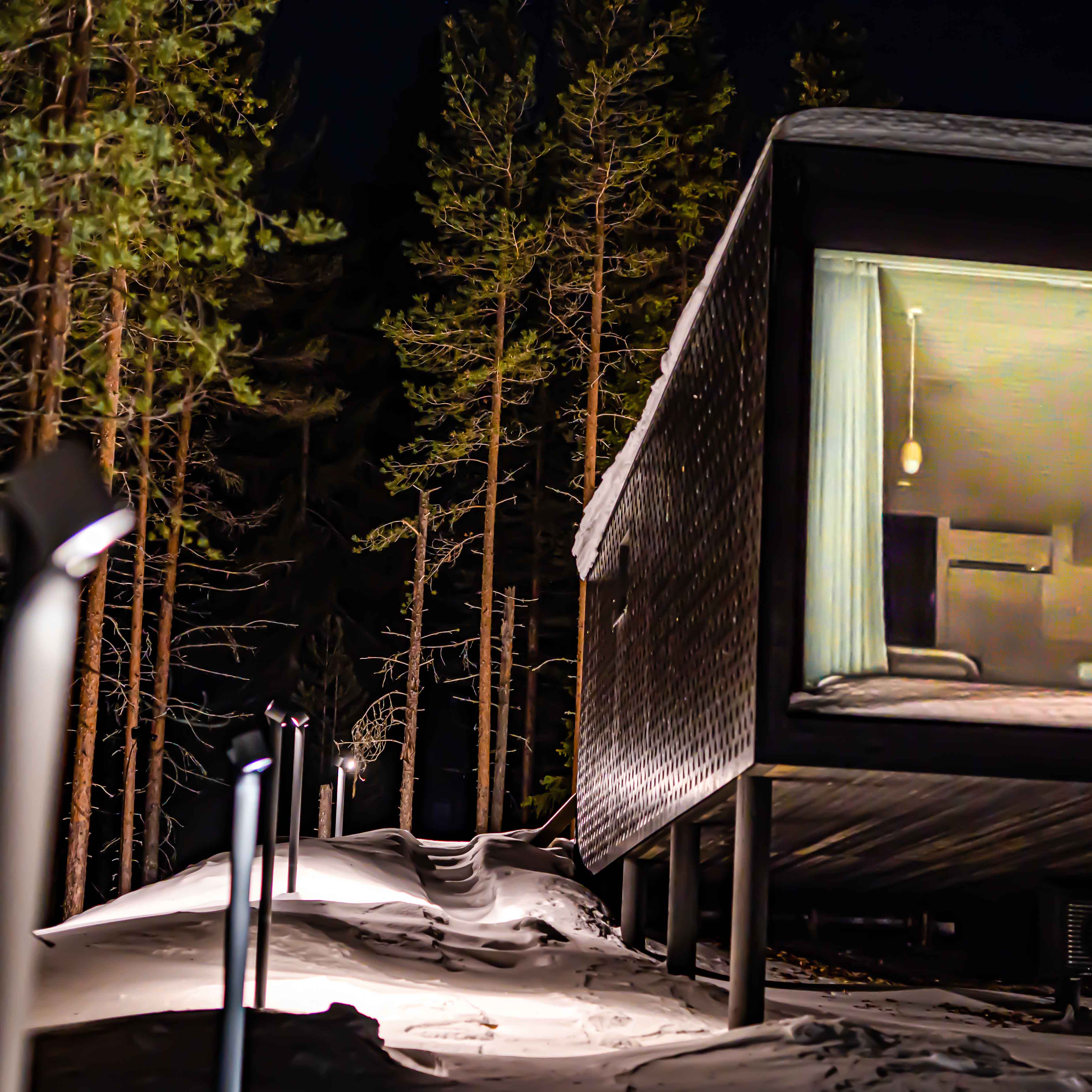 Arctic TreeHouse Hotel lighting in area has been designed to observe the northern lights.