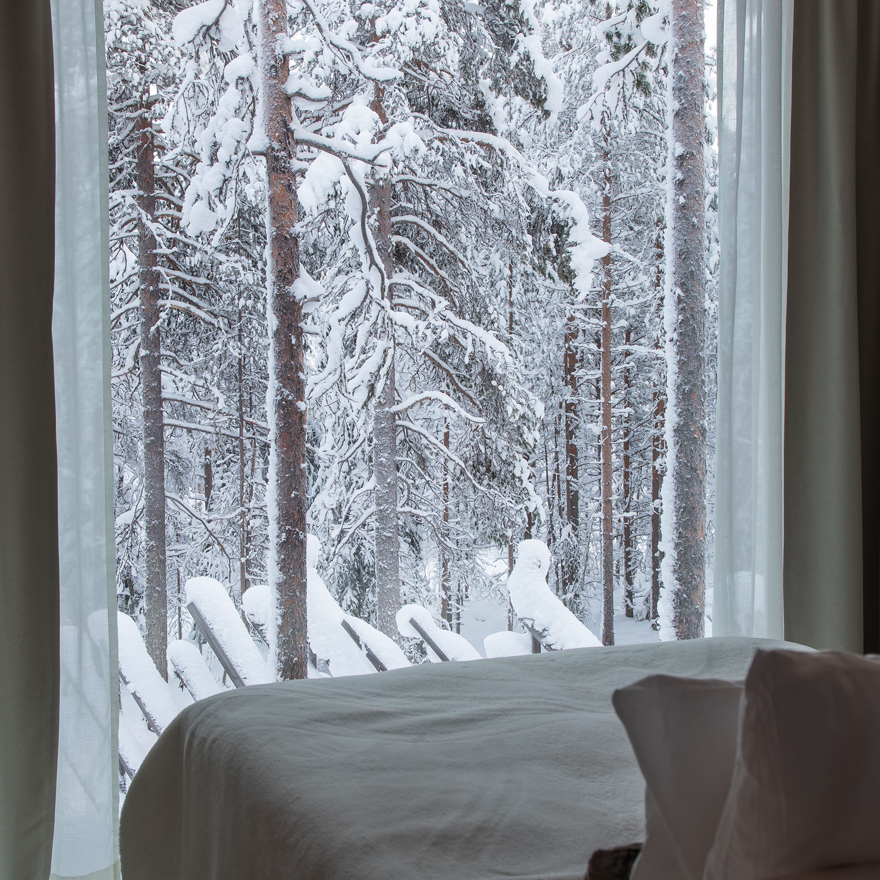 Wintery view from Arctic TreeHouse Hotel Suite. | Rovaniemi, Lapland