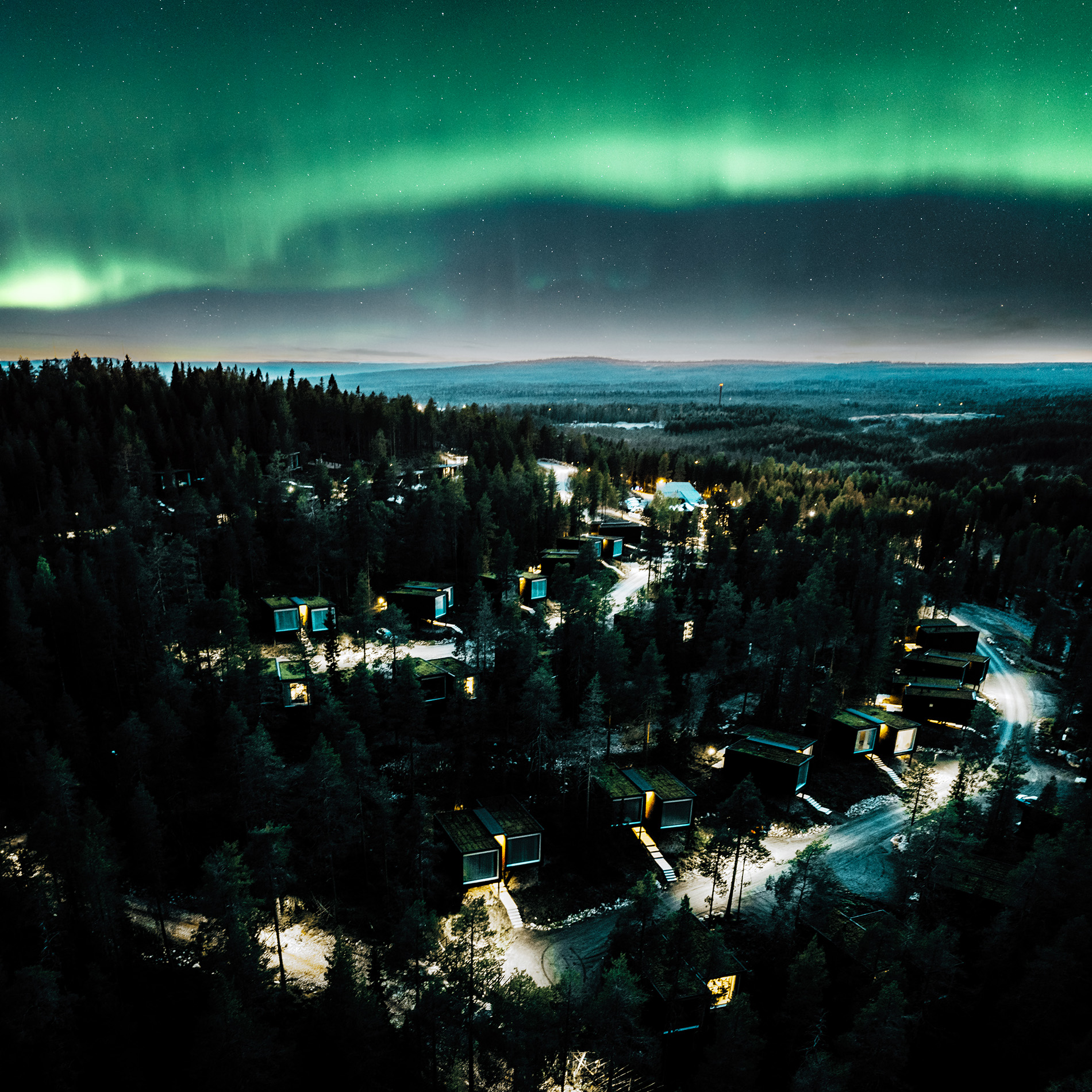 Northern lights in Lapland. Arctic TreeHouse Hotel