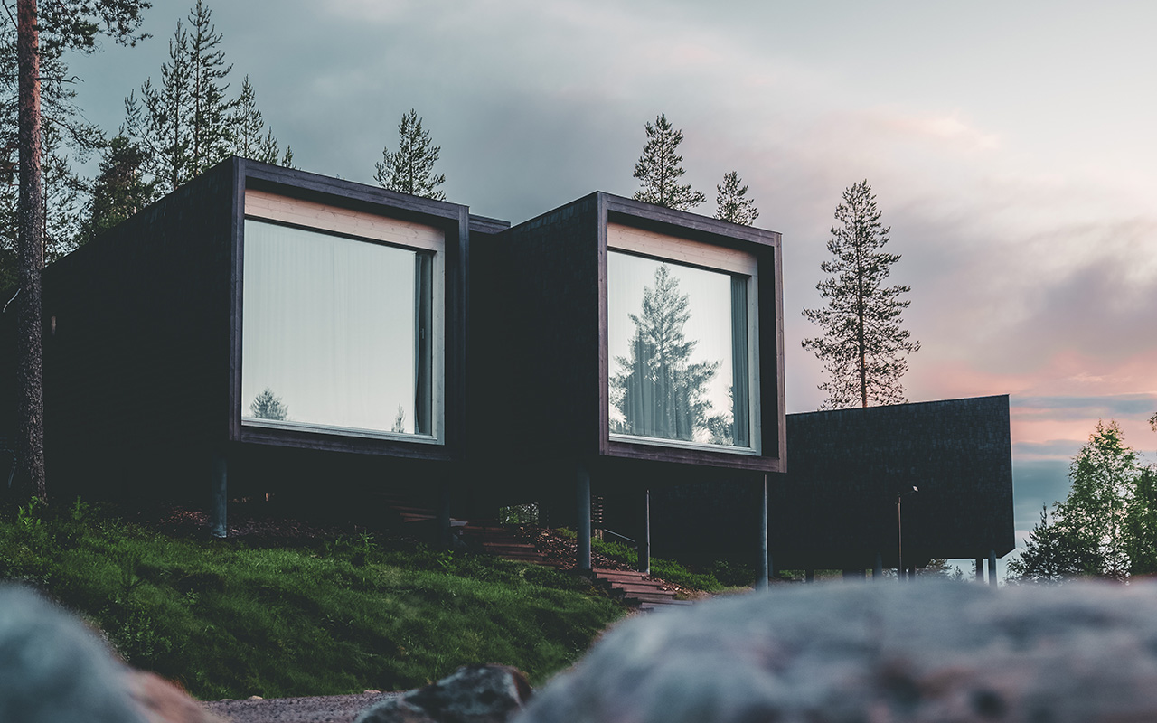 Arctic TreeHouse Suites on a summer night. | Arctic TreeHouse Hotel, Arctic Circle, Rovaniemi, Finland