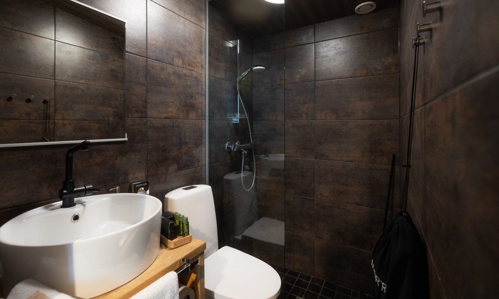 Bathroom in the Arctic Glass House at the Arctic TreeHouse Hotel, Rovaniemi, Finland.