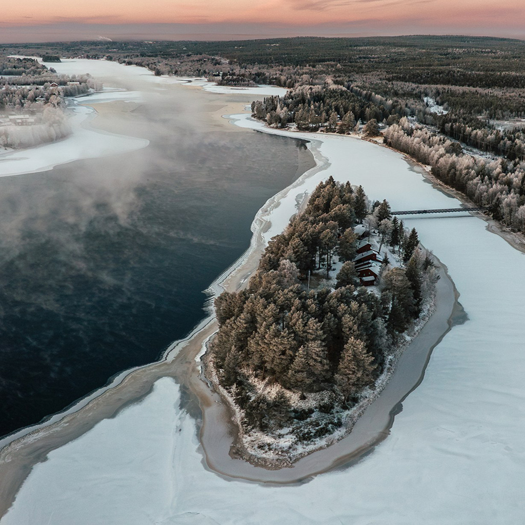 Aino Private Island Hotel in winter, Rovaniemi, Finland.