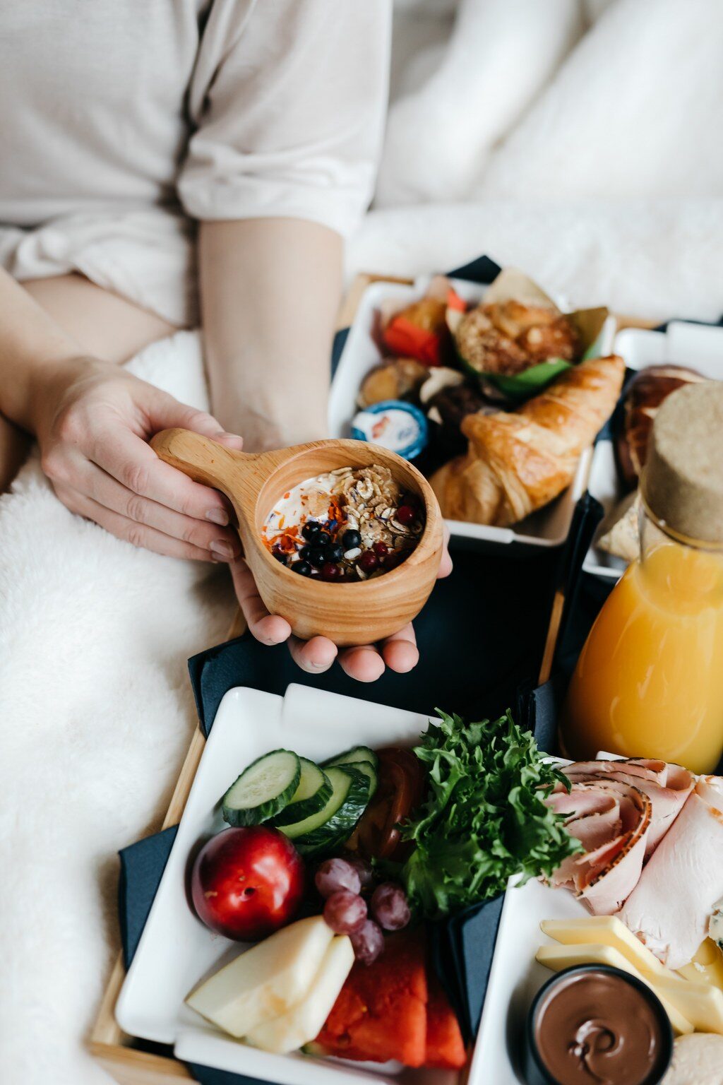 Breakfast delivered in the suite of Arctic TreeHouse Hotel, Rovaniemi, Finland.