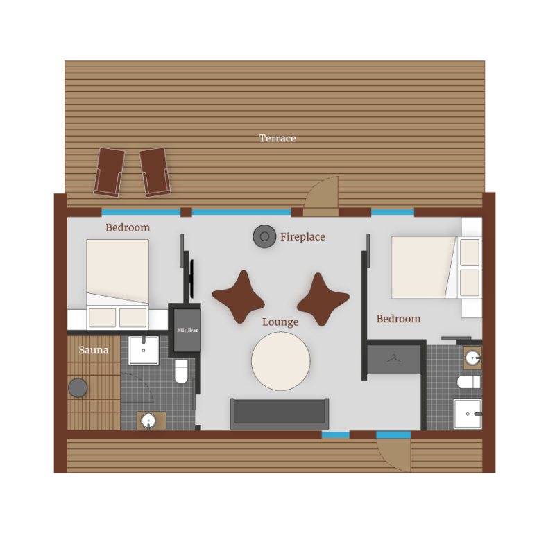 Arctic Glass House layout. Arctic TreeHouse Hotel, Rovaniemi, Finland.