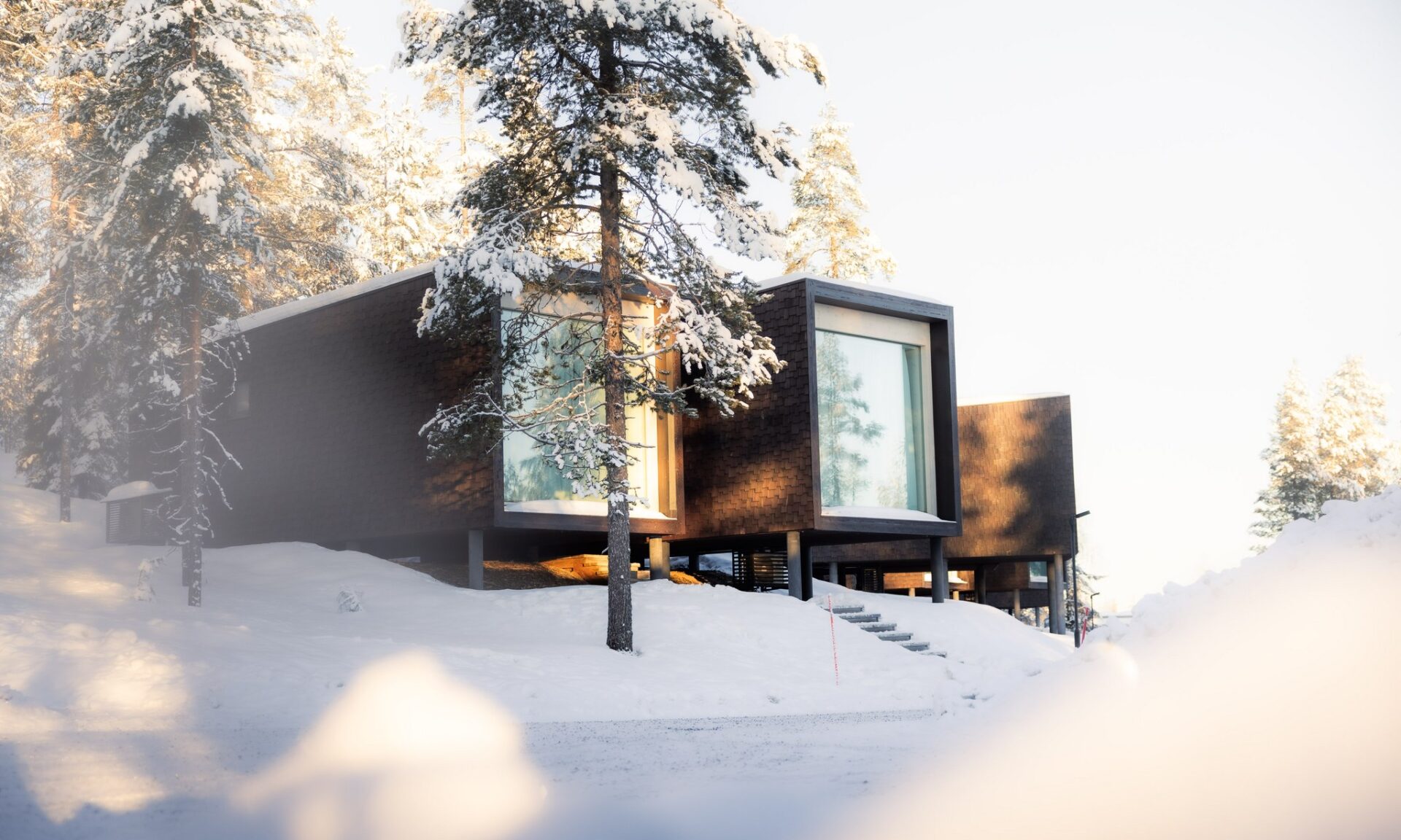 Iconic Arctic TreeHouse Suite in winter. Rovaniemi, Lapland, Finland.