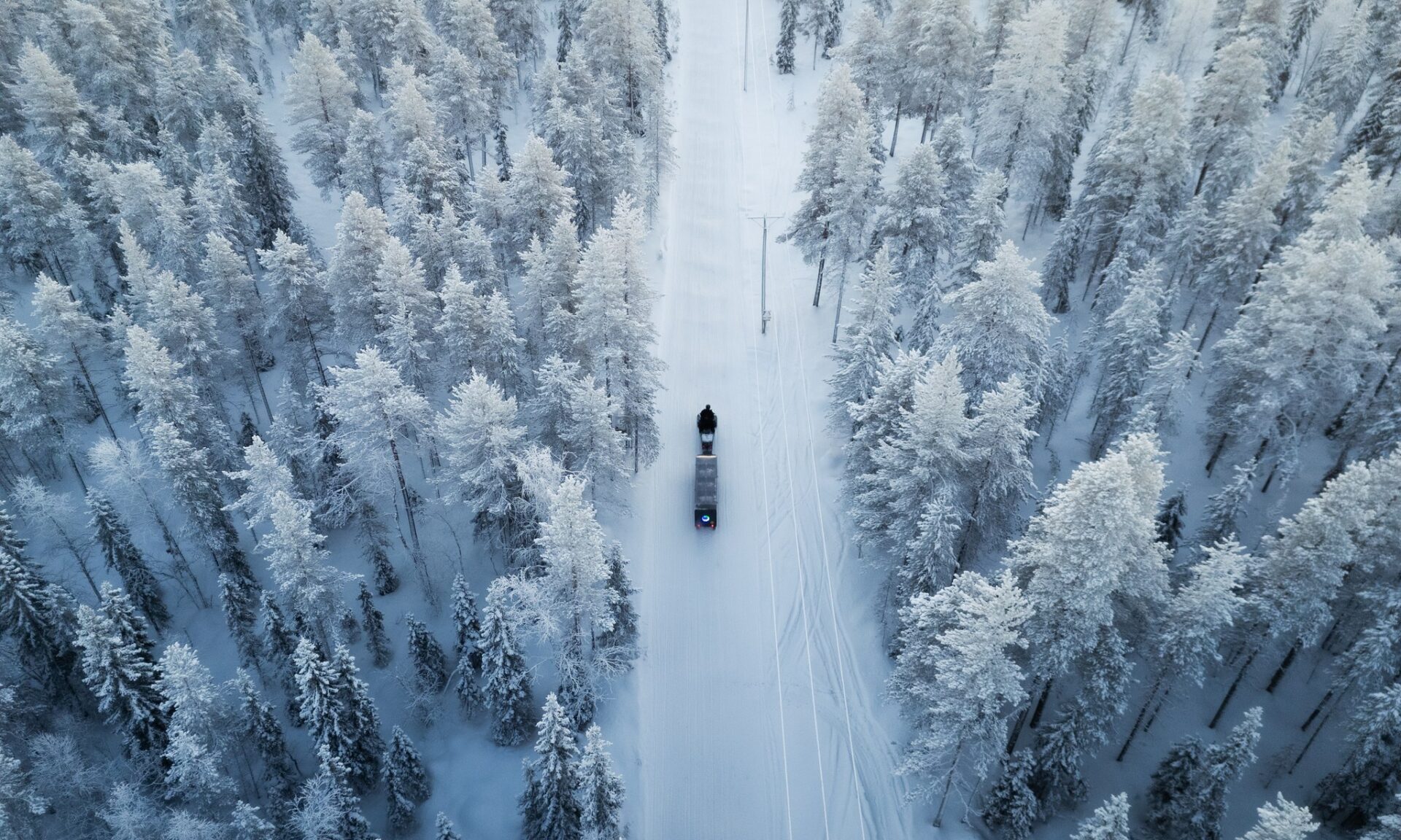 Heated Sledge gliding through wintry scenery in Rovaniemi, Lapland.
